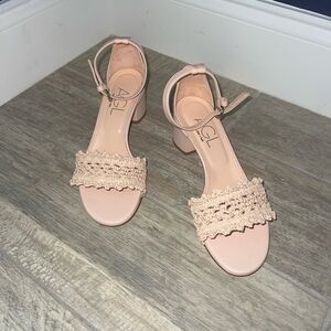 AGL Women's Crochet Block Heel Sandals. Sz 37 / US 7.